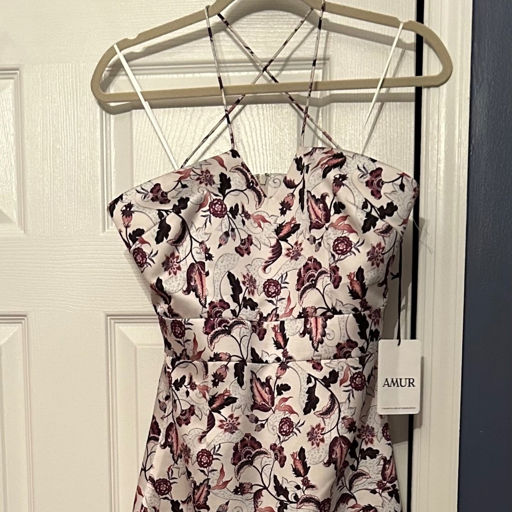 Women Amur dress high low front.  Brand new with tags.  Size 8. White with rose.